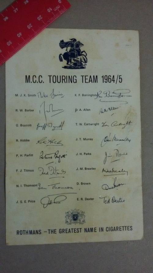 1964 - 1965 M.C.C. (Cricket) Touring Team Rothmans Signature Card