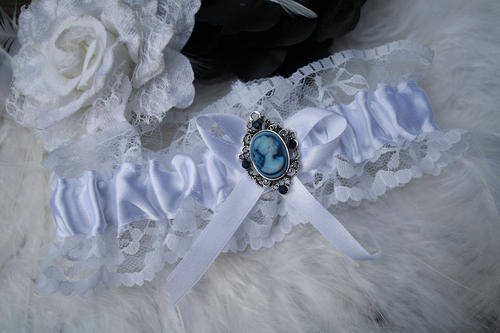 Wedding Garter something blue vintage cameo
