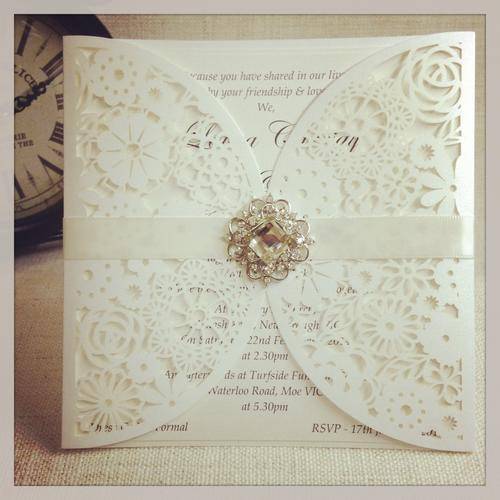 Beautiful Lace Laser cut Wedding Invitations for 10