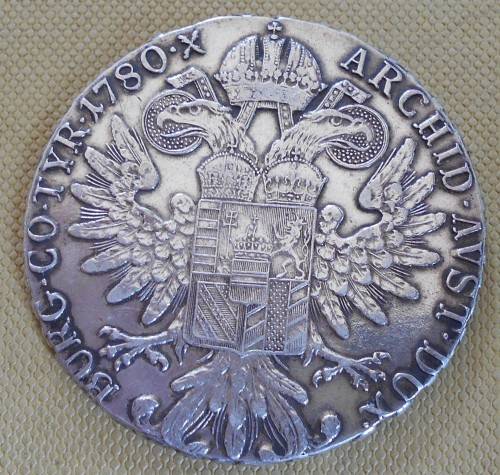 AUSTRIA - MARIA THERESA SILVER THALER, CIRCULATED, 28,10 GRAMS @ 80% SILVER - 1780 RESTRIKE.