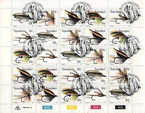 1981 TRANSKEI  FISHING FLIES FULL SHEET, CTO.