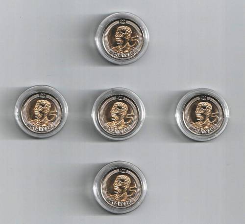 FIVE R5 NELSON MANDELA UNC  ENCAPSULATED BIRTHDAY BI METAL COINS AS RECEIVED DIRECT FROM MY BANK.