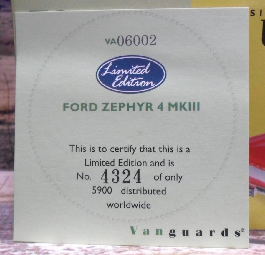RARE STUNNING ,  LTD EDITION  VANGUARDS VA06002 1965 FORD ZEPHYR 4 MK lll   ABSOLUTELY  MINT - BOXED
