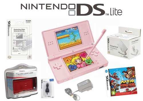 Nintendo DS Lite + Big Pack Accessories + 1 Game.(Pale Pink) - FREE SHIPPING!!!