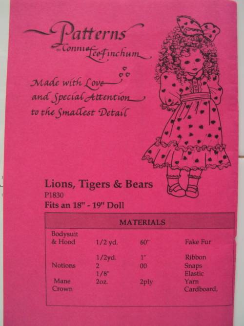 Lions, tigers and bear fur outfits to sew for your dolls - Vintage uncut