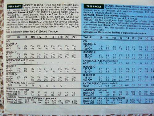 BUTTERICK 5387 Fast & Easy Fitted blouse long or shorter sleeve - Vintage partly cut, complete