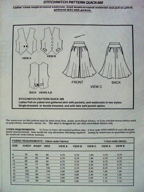 Stitchwitch Waistcoat and skirt  Size 6-22