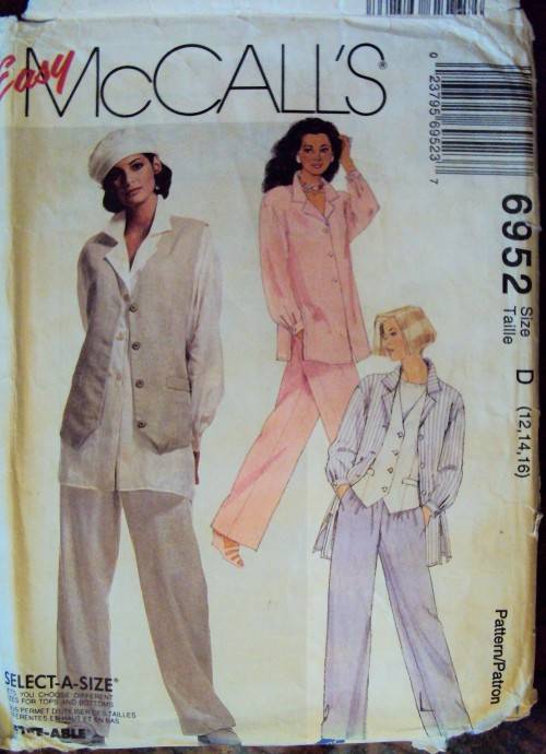 EASY McCall's 6952 Unlined Vest, shirt & Pants Size 12-16 ***Complete (env wear & tear)