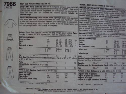 Vintage Girl's pants, skirt & top EASY Simplicity 7966 Ages 3-6 year old **Complete & checked