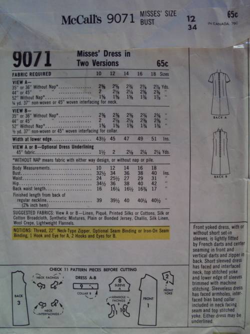 60's Vintage Dress French darts McCall's 9071 Size 12 (34")  **COMPLETE & checked