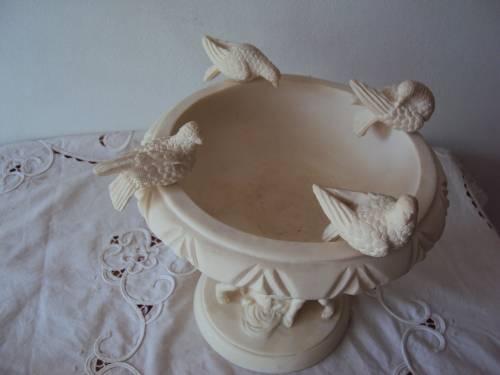 Italian style detailed Mini Bird Bath with cherubs and removable birds (resin) Vintage  19.5cm High