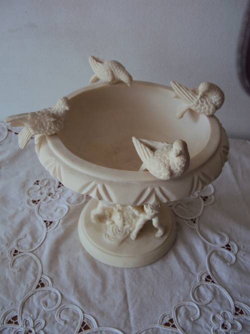 Italian style detailed Mini Bird Bath with cherubs and removable birds (resin) Vintage  19.5cm High