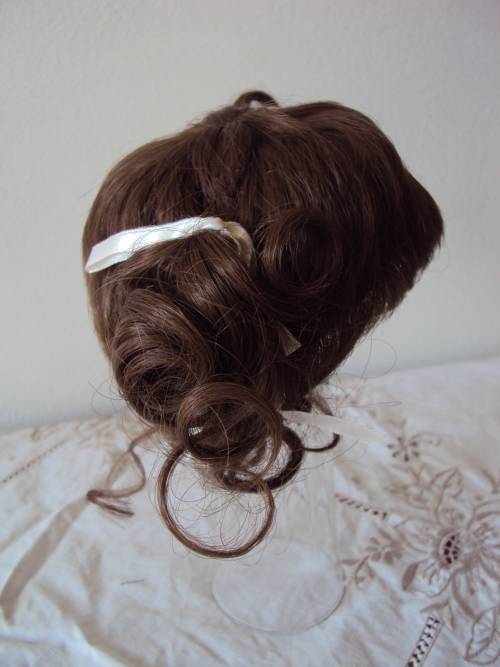 BELL CERAMICS doll wig 15-16" diam head white ribbon pigtails perfect for baby/toddler doll