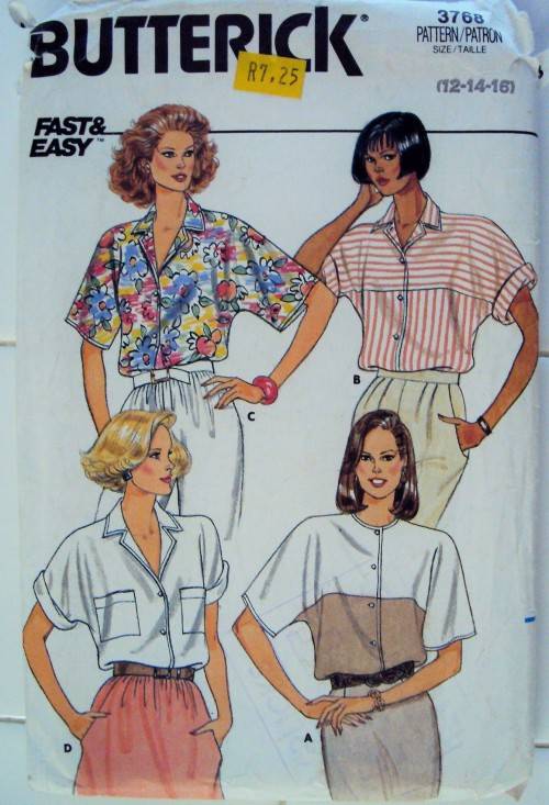 Loose fit shirt blouses Butterick 3768 Size 12-16   **Complete & checked