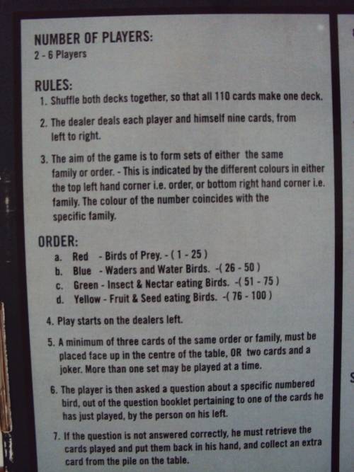 BIRD WHIZ by Sasol Educational card game for the whole family 2-6 players