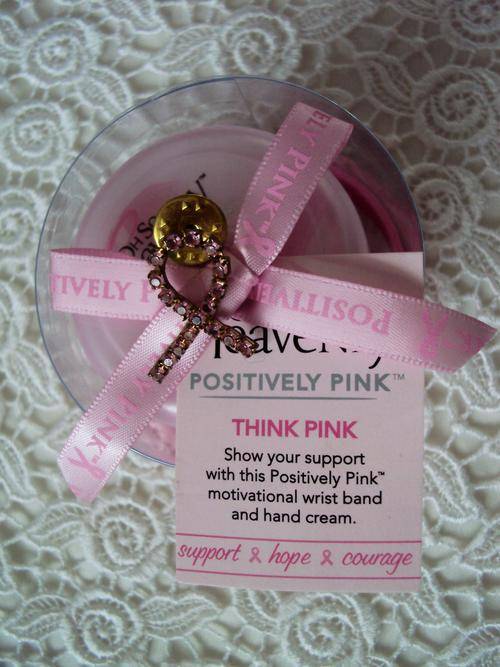 Positively Pink - Support, Hope, Courage - Gift pack of hand cream, pink diamante pin brooch & wrist
