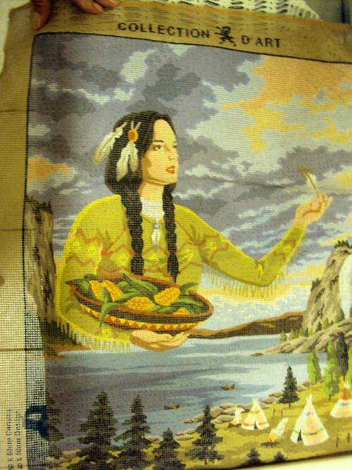 Still to be embroidered, tapestry of Indian Squaw - canvas size 60cm x 50cm
