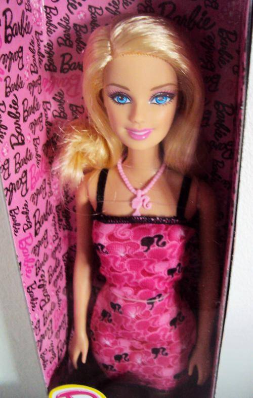 Barbie in pink dress, the perfect first Barbie for a lucky little girl (orig box, unopened, Mattel)