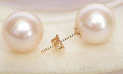 MARYKAY - NATURAL JAPANESE WHITE AKOYA SALT WATER PEARL EARRINGS SET IN 14K SOLID GOLD 7