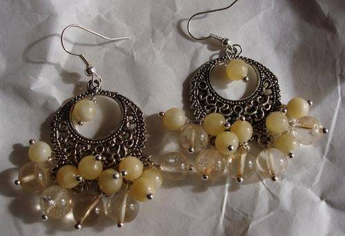 RESERVED FOR GLENDA - MARYKAY - NATURAL YELLOW CALCITE AND RUTILATED QUARTZ GEMSTONE EARRINGS