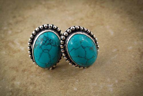 MARYKAY - NATURAL TURQUOISE STERLING SILVER GEMSTONE EARRINGS