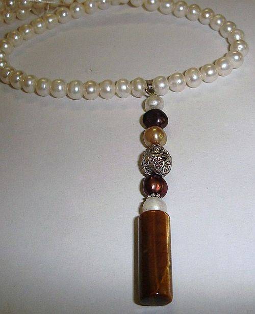 MARYKAY - GORGEOUS NATURAL PEARL, TIGER EYE AND BALI SILVER CHARM PENDANT/PEARL ENHANCER