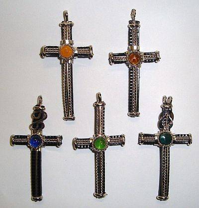 MARYKAY - ALPACA SILVER AND RUBBER CROSSES - NATURAL GEMSTONES