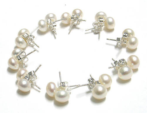 MARYKAY - WEDDING FAVOURS - 10 PAIRS WHITE FRESHWATER PEARL STERLING SILVER STUD EARRINGS