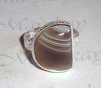 MARYKAY - FINE NATURAL AGATE COCKTAIL SILVER GEMSTONE RING - 8,5/R
