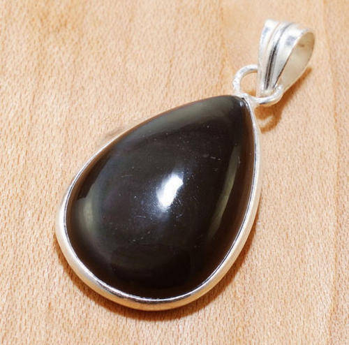 MARYKAY - NATURAL BLACK SHEEN OBSIDIAN GEMSTONE STERLING SILVER PENDANT