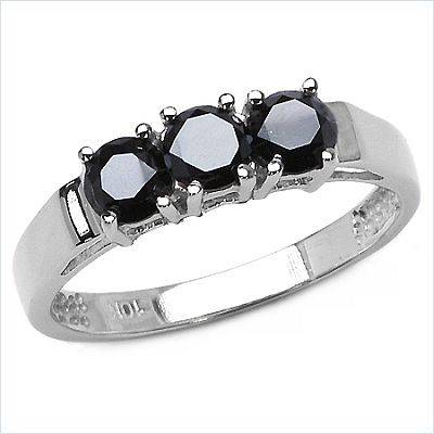 MARYKAY - 3 STONE GENUINE BLACK DIAMOND RING 1.01ctw SET IN 10KT SOLID WHITE GOLD