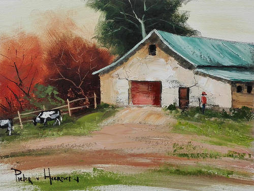 Plaasstoor met beeste (300mm x 400mm)