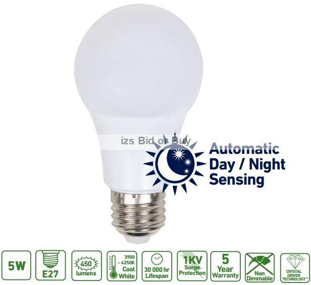 Ellies 5W E27 LED Bulb With Automatic Day / Night Sensing ***WOW***