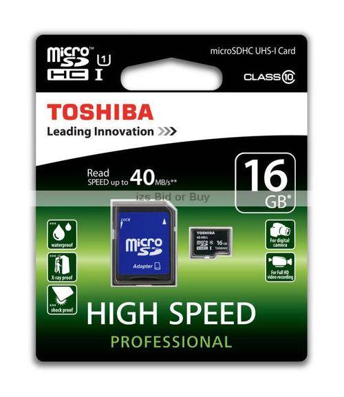 Toshiba Professional 16GB microSDHC UHS-I Card & Adapter Class 10 40MB/s
