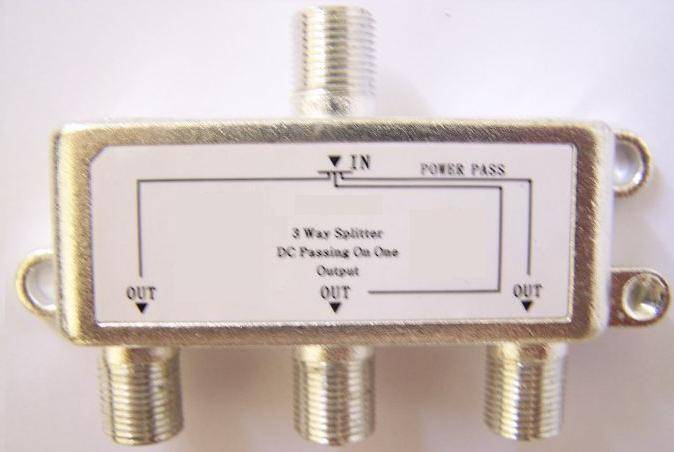3 Way Satellite F Splitter With DC Power Pass