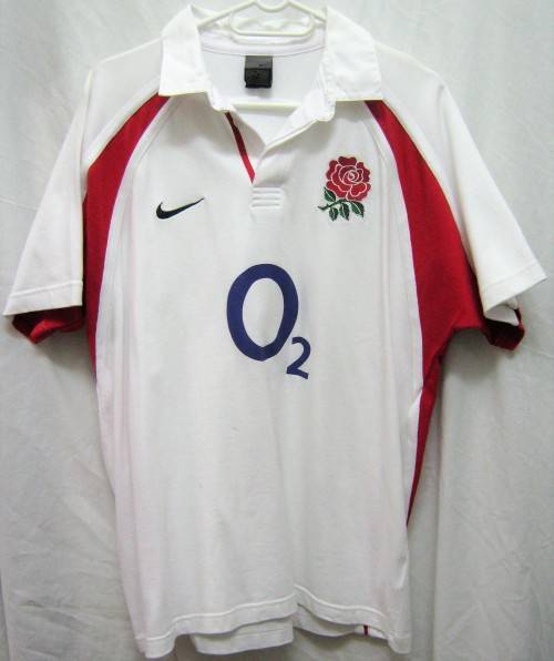 OLD ENGLAND RUGBY SUPPORTERS JERSEY WITH OLD STYLE COLLAR SIZE L IN GOOD CONDITION