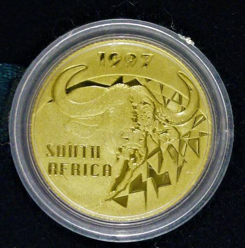 BOXED ENCAPSULATED SOUTH AFRICAN MINT 1997 NATURA 1/10 OUNCE PROOF BUFFALO COIN WITH CERTIFICATE