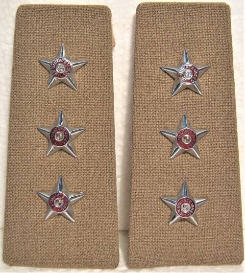 OLD S.A.D.F. ARMY CAPTAINS SLIP ON SHOULDER BOARDS WITH SMALL CHROMED STARS IN A GOOD USED CONDTION