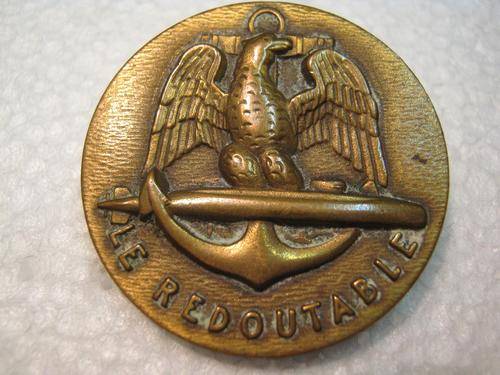 FRENCH BALLISTIC MISSILE SUBMARINE "LE REDOUBTABLE" BRASS BADGE IN GOOD CONDITION