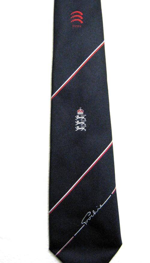 OLD "GOOCHIE" CRICKET TIE IN GOOD CONDITION WITH EMBLEMS OF ESSEX AND ENGLAND ON IT