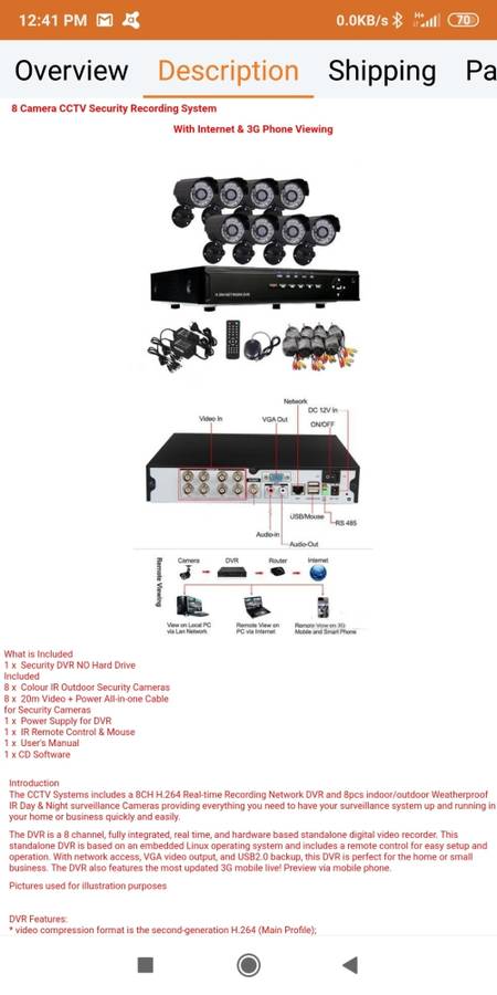 8 Camera CCTV Security Recording System With Internet & 3G Phone Viewing