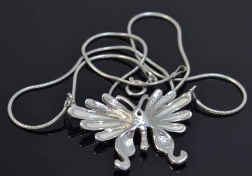 GENUINE BLUE SAPPHIRE 925 STERLING SILVER ENAMEL BUTTERFLY NECKLACE