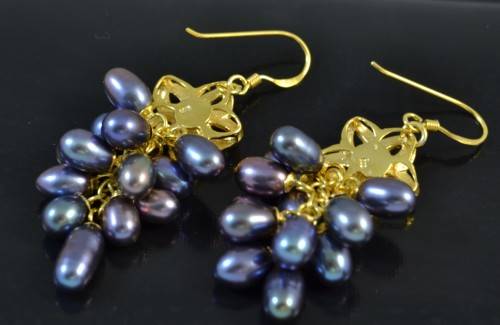 STUNNING REAL SAPPHIRE AND FRESHWATER PEARL 925 SILVER EARRINGS