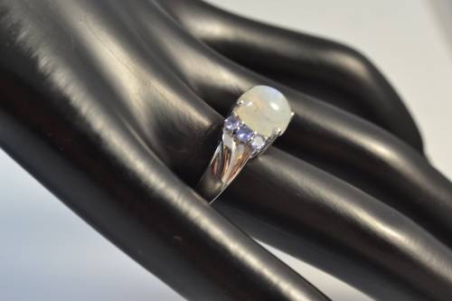 GENUINE FIRE BLUE MOONSTONE TANZANITE 925 SILVER RING SIZE 8