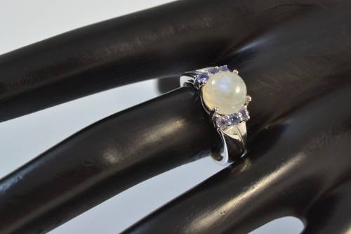 GENUINE FIRE BLUE MOONSTONE TANZANITE 925 SILVER RING SIZE 8