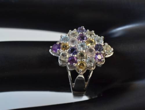 For buyer josip2007 IOLITE TOPAZ, AMETHYST, QUARTZ & CITRINE 925 SILVER CLUSTER STYLE RING SIZE 6.75