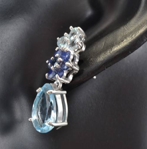REAL TOPAZ AND SAPPHIRE 925 SILVER EARRINGS