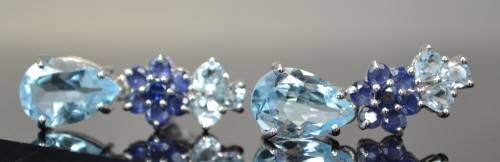 REAL TOPAZ AND SAPPHIRE 925 SILVER EARRINGS