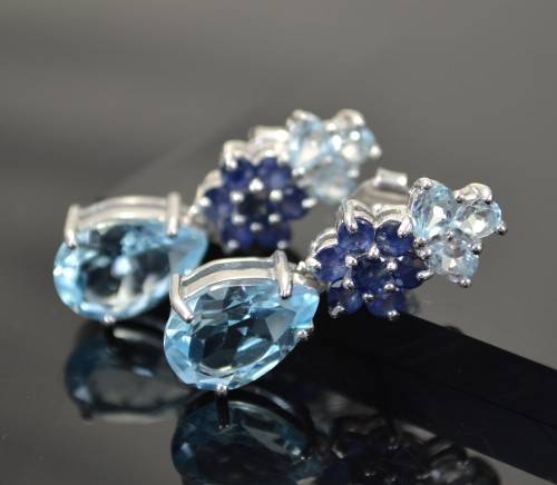 REAL TOPAZ AND SAPPHIRE 925 SILVER EARRINGS