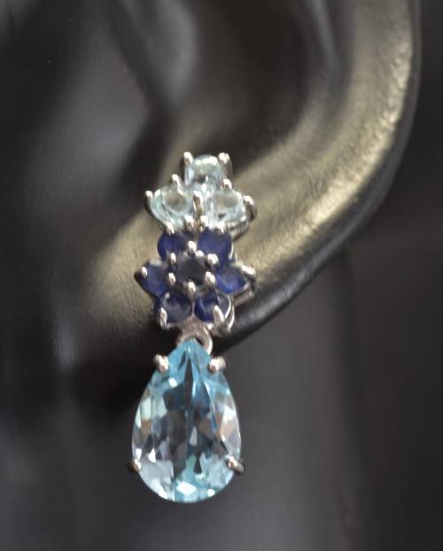 REAL TOPAZ AND SAPPHIRE 925 SILVER EARRINGS